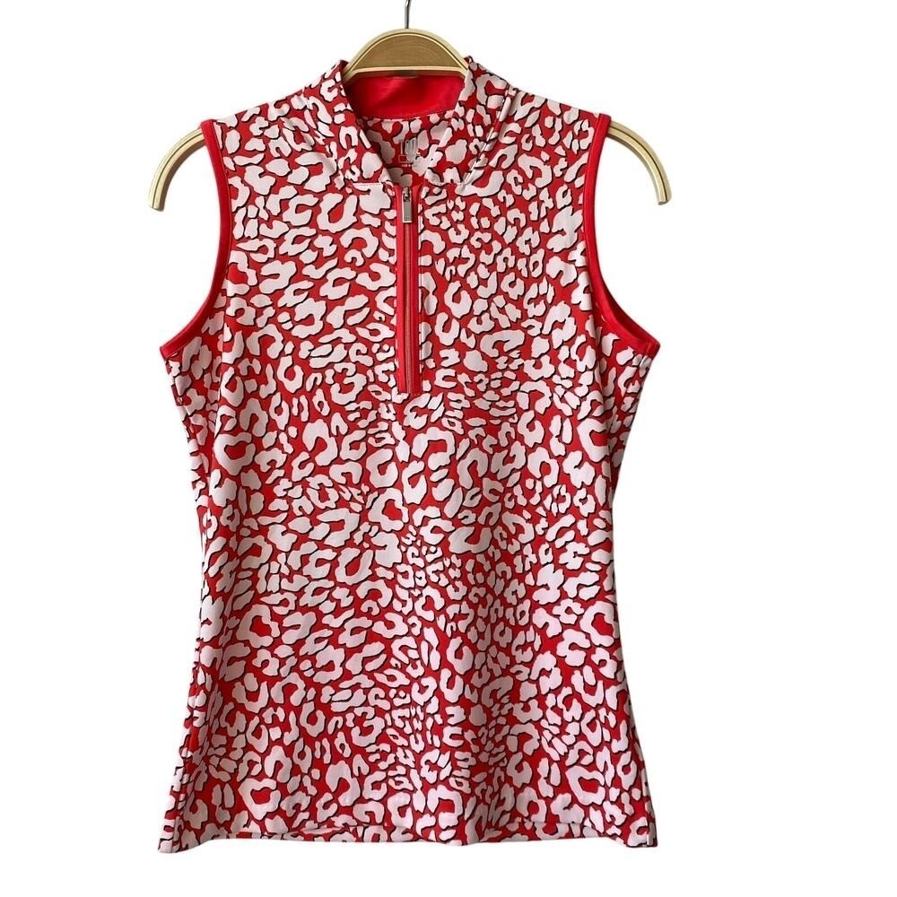 Tail Tessa Wild Cat Sleeveless Golf Shirt Women XS Red Animal Print Tennis Prep